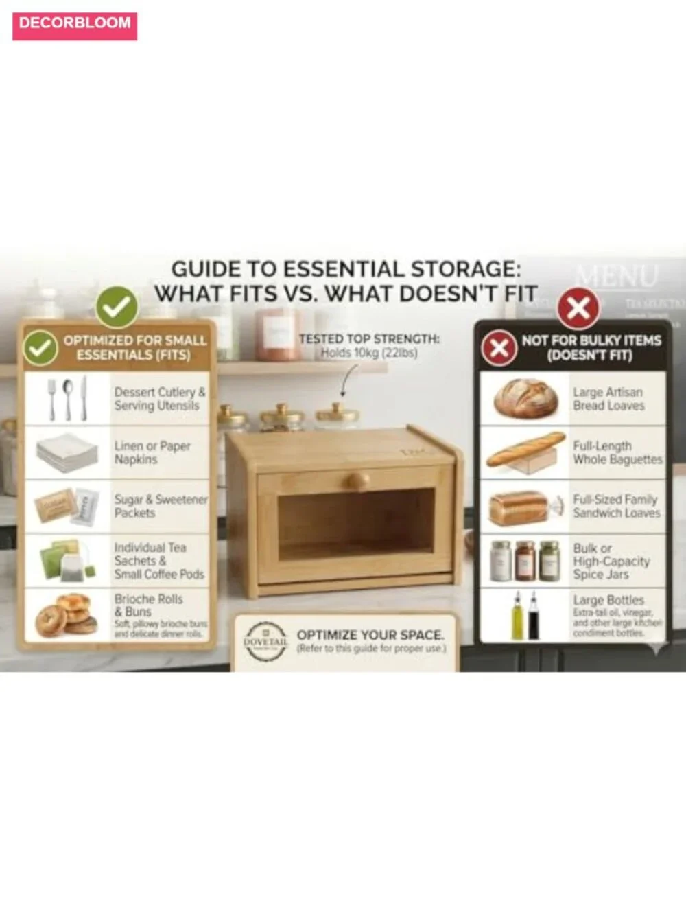 Bamboo Bread Box with Clear View Window for Kitchen Countertop